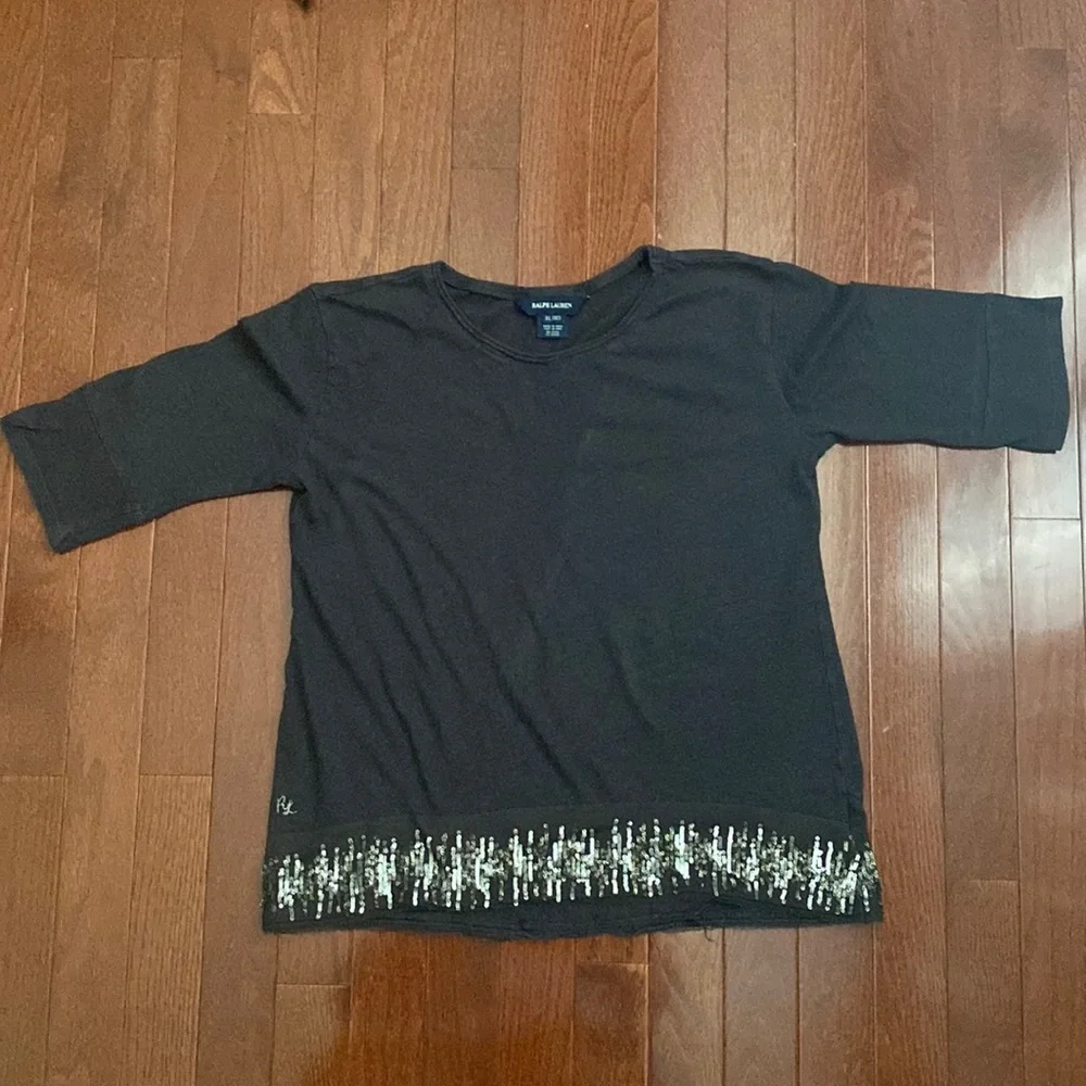 Ralph Lauren 3/4 Sleeve Grey Sparkle Trim Shirt